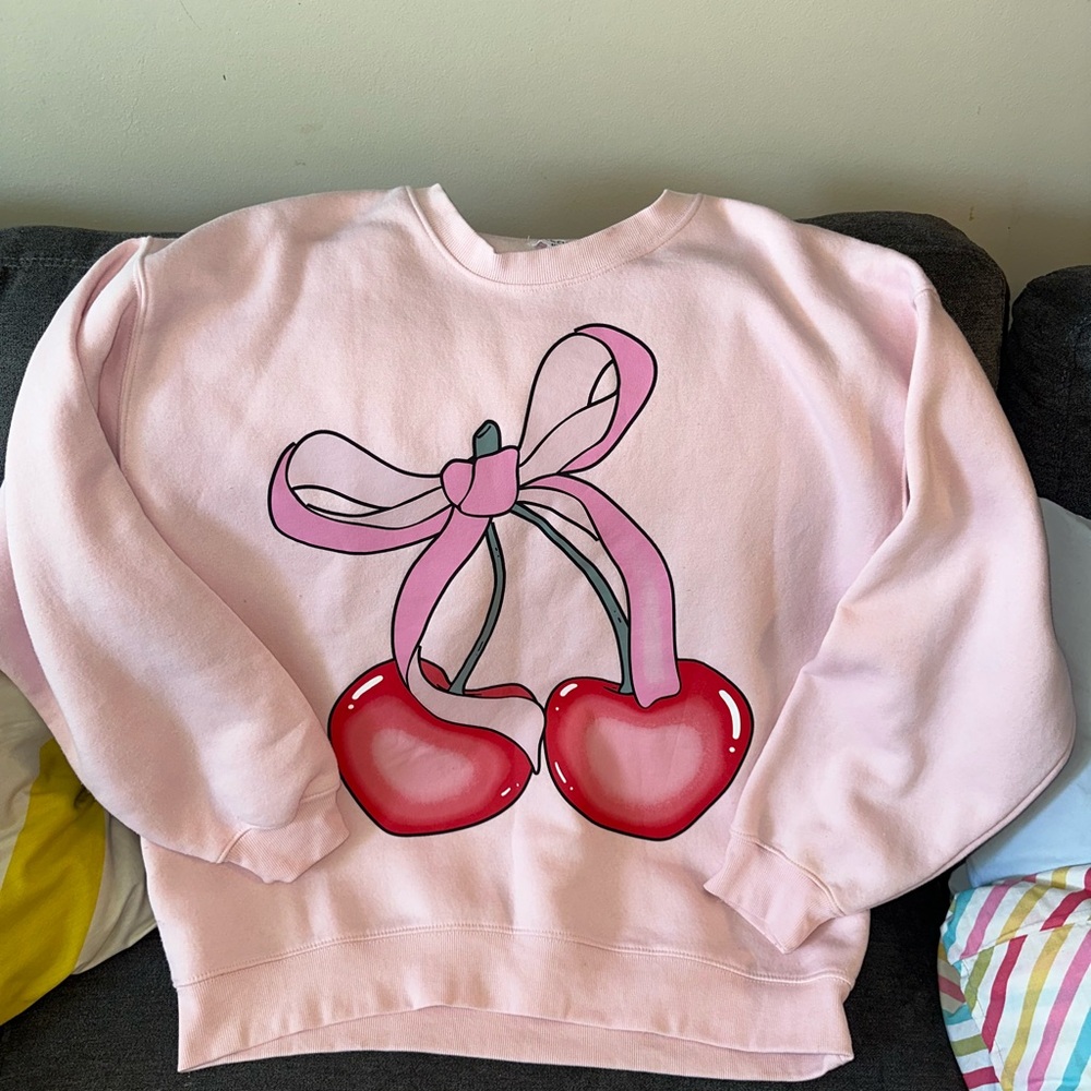 Pink coquette cherry & bow sweatshirt